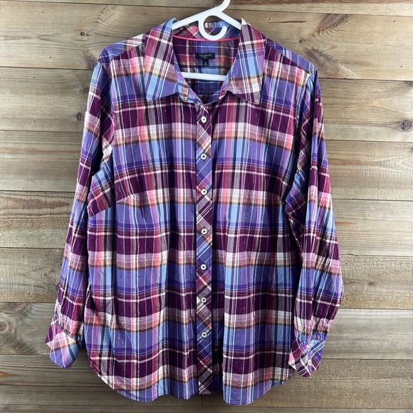 Talbots Tops - Talbots Womens Shirt Long Sleeve Button‎ Up Plaid Metallic Lightweight Cotton 2X